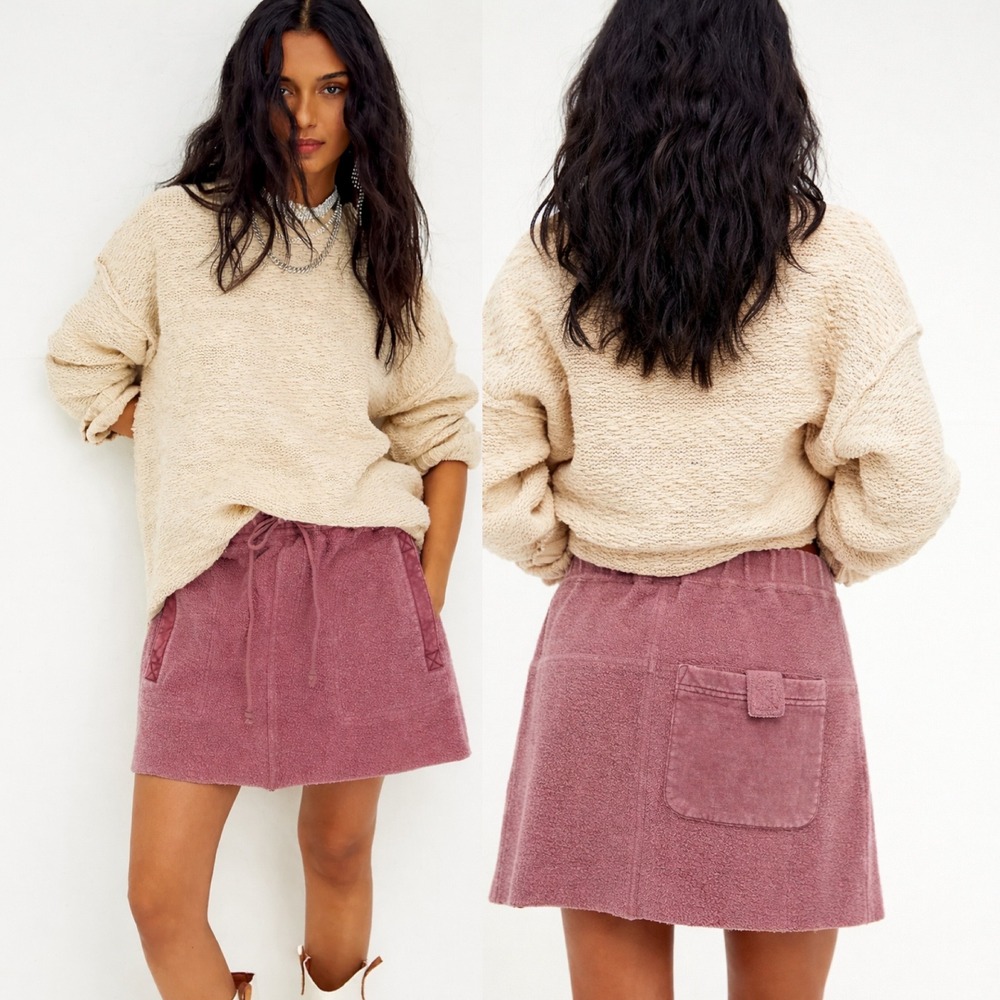 Free People Cobain Fleece‎ Mini Skirt Pink Womens Size Medium Bohemian Cozy Boho